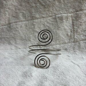 Silver Spiral Arm Cuff Bracelet Upper Armband Adjustable Statement Festival